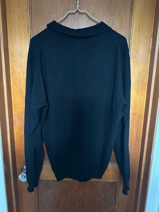 Tasso Elba Men M 100% Cashmere Pullover Sweater Black Long Sleeve Collar Button - Picture 3 of 4